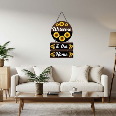 Sunflower Welcome To Our Home Hanging Sign For Front Door & Entryway Sign Home Decor for Living Room & Balcony Ideal Housewarming Gift Door Hanging